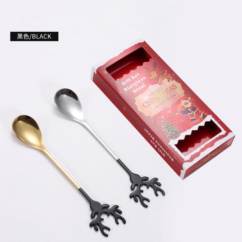 Juego de cubiertos de acero inoxidable, Set de utensilios de cocina, cuchara de postre, cucharas de té, , de Navidad: C-2pcs