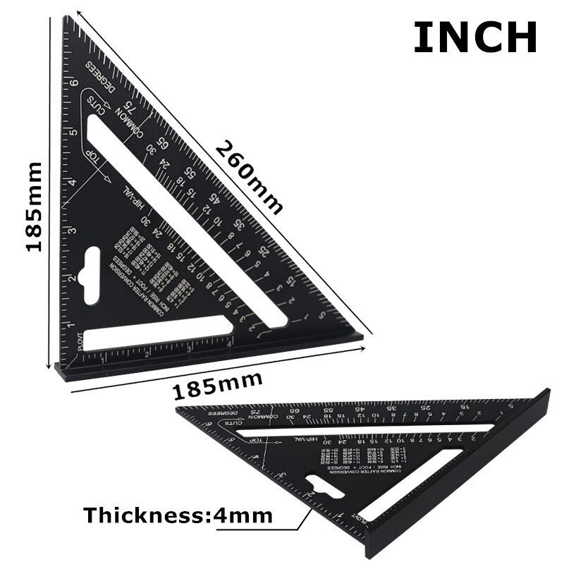7 ''/12" Driehoek Heerser Vierkante Hoek Gradenboog Aluminium Haakse Heerser Voor Building Framing Carpenter Meten gereedschap: Inch-7B