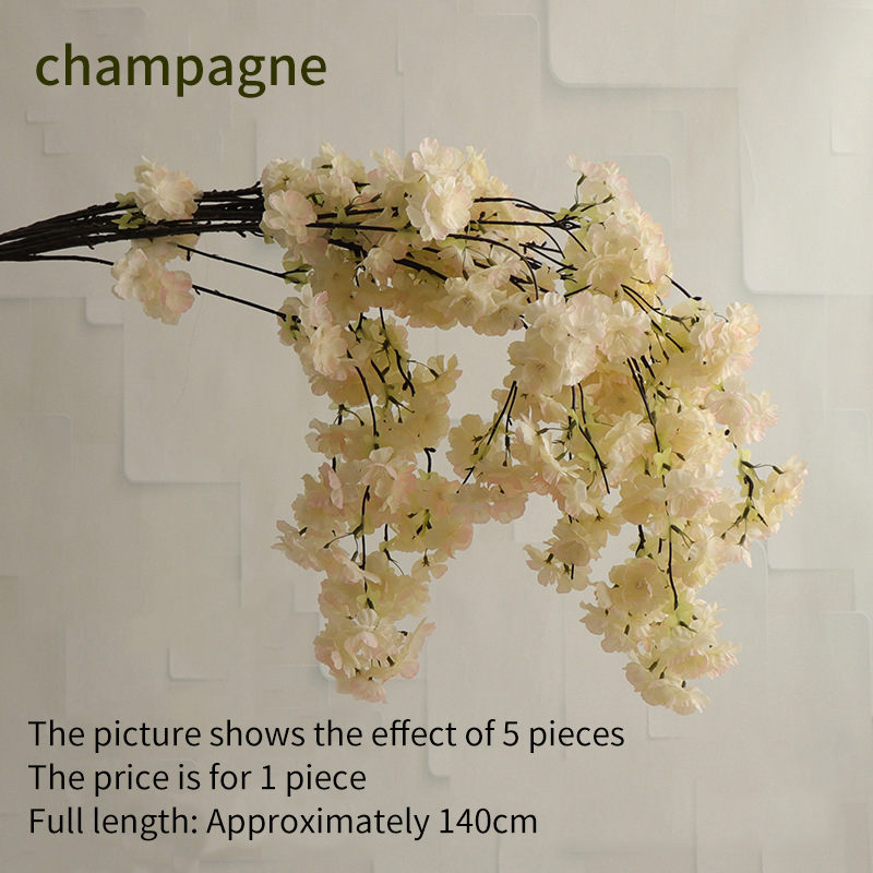 Simulation de vigne cerise artificielle, branche de cerisier orientale, maison, salon, Banquet de mariage, balcon, fleur, décoration de vigne: Champagne