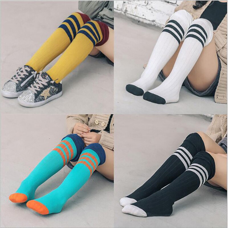 Kids Baby Girls Stockings Soft Cotton children's kittens striped Stockings girl students thigh Knee socking half Heap socks