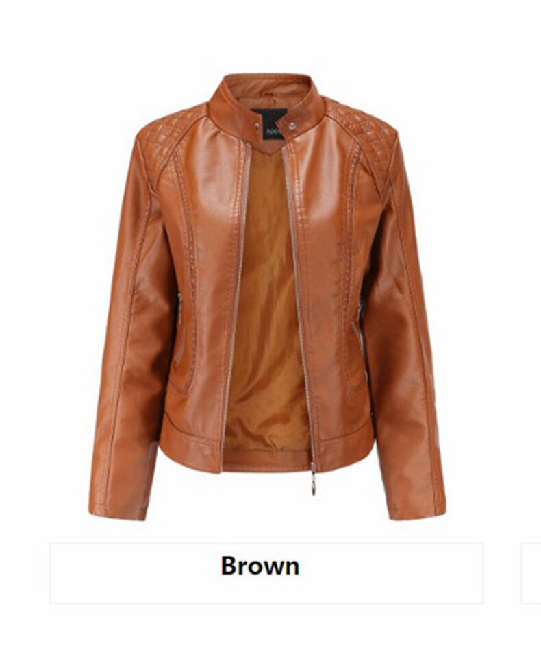 Women's Spring And Autumn Jacket Slim Black Short Currently Available Stand Collar Female Fitness PU Leather Coat Cool Girl