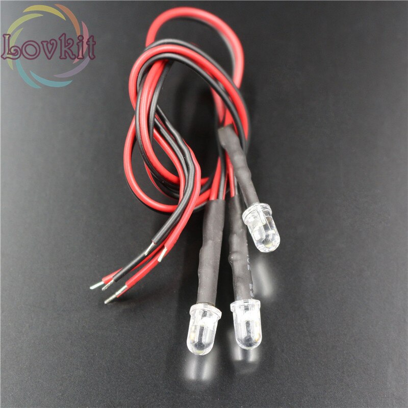 50pcs 5MM Round Top 12v Pre-Wired Resistor White LED 12V DC 20cm Emitting Diode DIY For car Lamp Retail