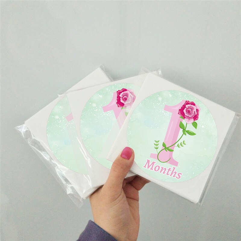 12 unids/set/set etiqueta de número de flores de enero a diciembre, decoración de de cumpleaños de bebé, colorido, pegatina de crecimiento de registro de mes