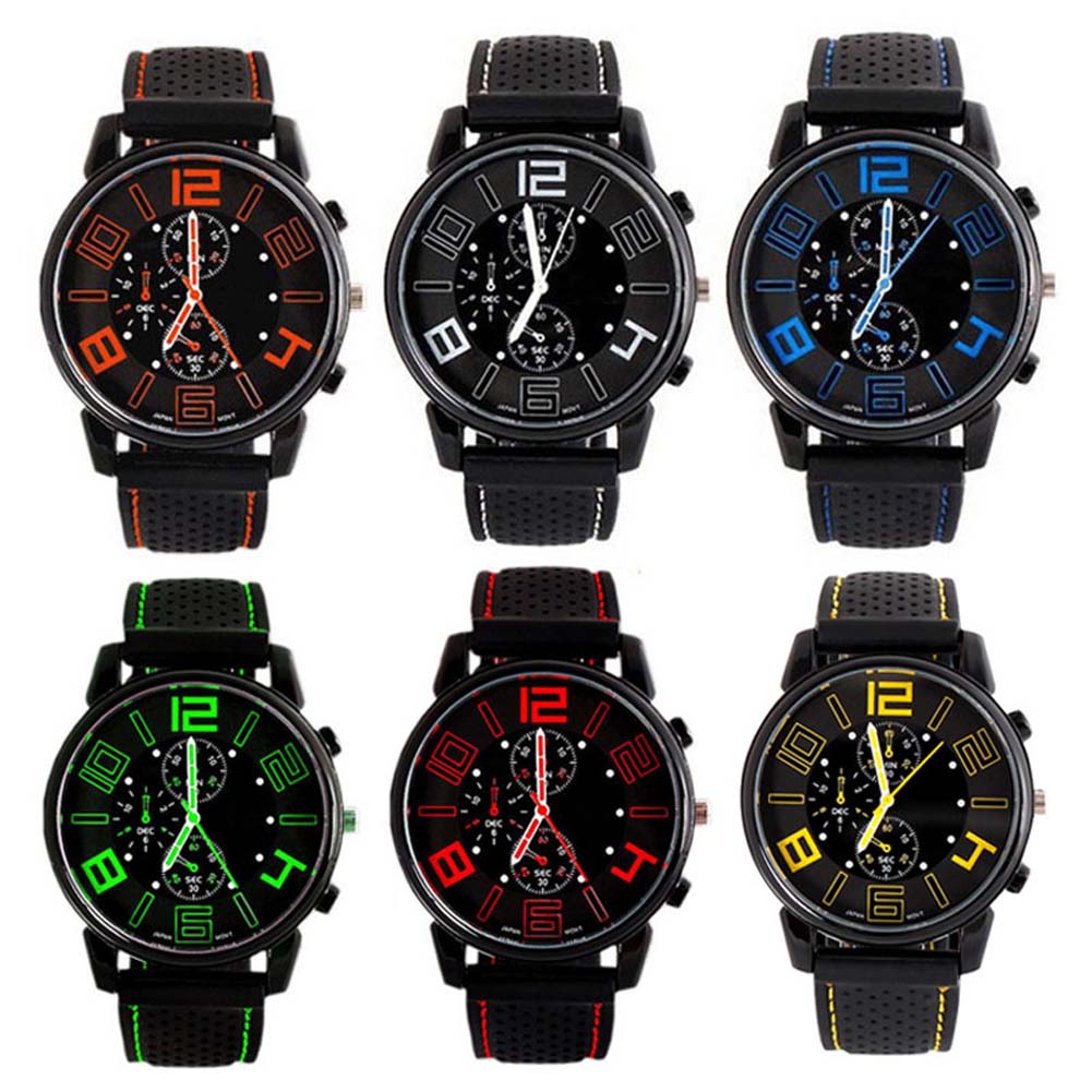 Men Quartz Analog Watch Silicone Strap Band Round Dial Sport Wristwatch LL@17