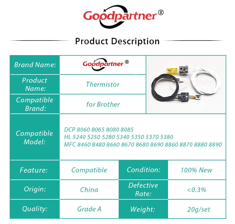 Termistor LJ1345001 LJ1345002 para BROTHER DCP 8060 8065 8080 8085 HL 5240 5250 5280 5340 5350 5370 5380 MFC 8460 8480 8660, 5 uds.