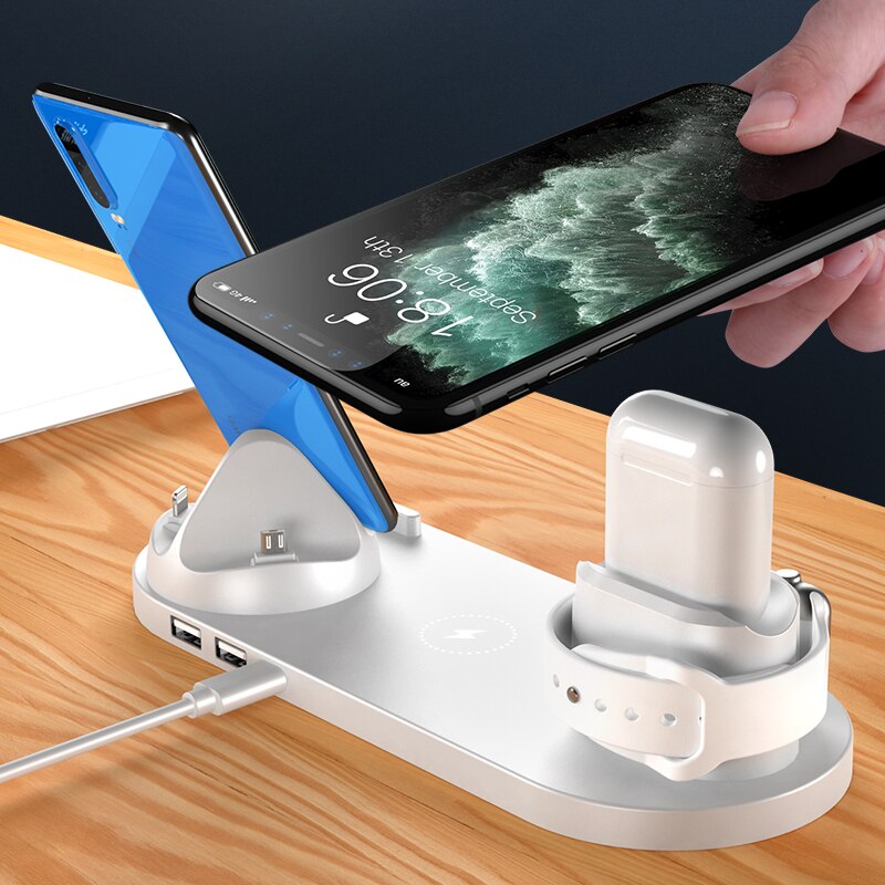 Station de charge sans fil rapide 3 en 1, pour Apple Watch 10W 6 en 1, AirPods pro iPhone 12 11, Station d&#39;accueil