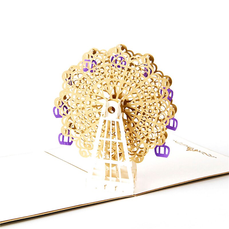 Fødselsdagsfest lykønskningskort hule guldkort pariserhjul håndlavet origami 3d pop up lykønskningskort postkort til piger