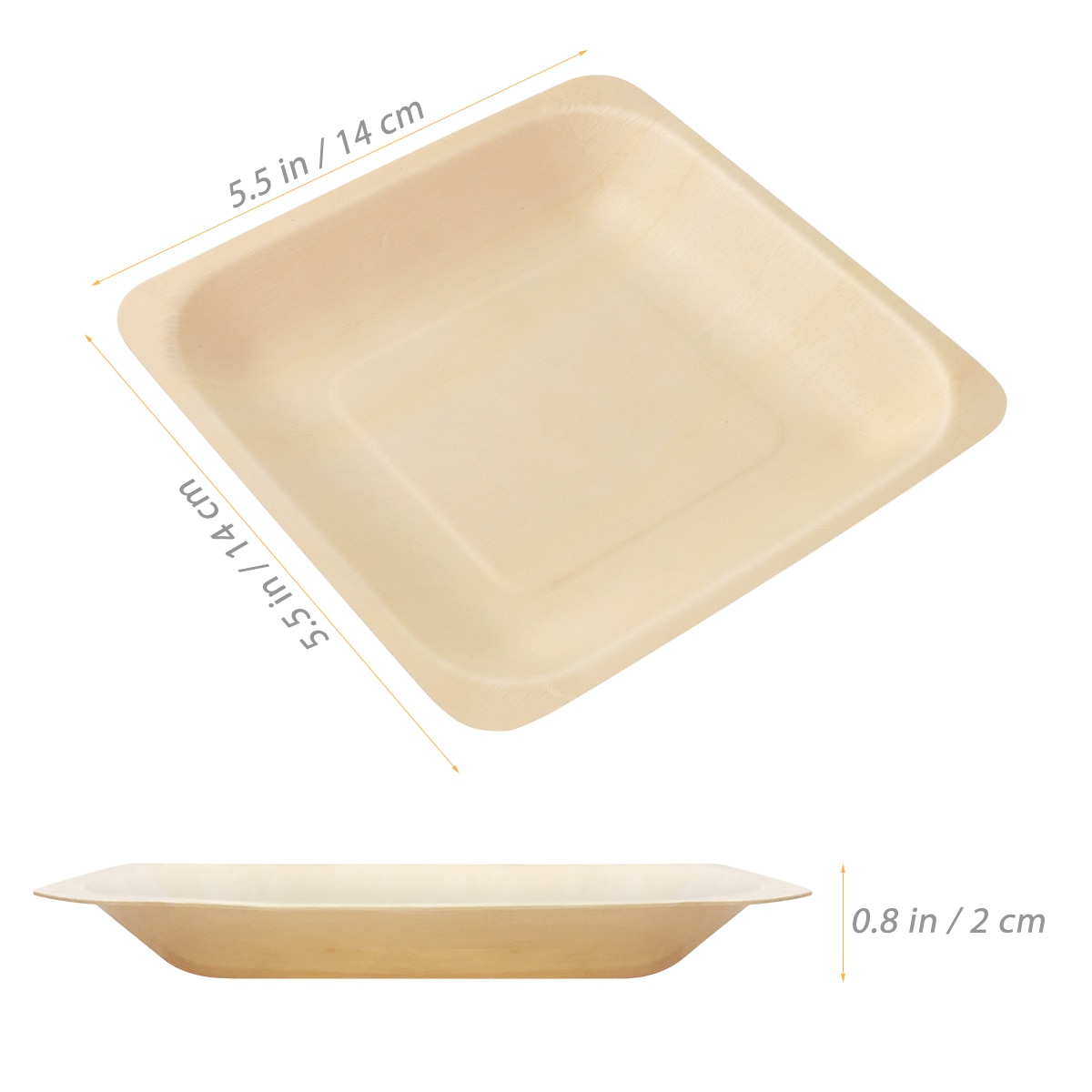 Rosenice 100 stk firkantet engangs trætallerken fest tallerkner service til bryllup restaurant picnic fødselsdag 140 x 140mm a50
