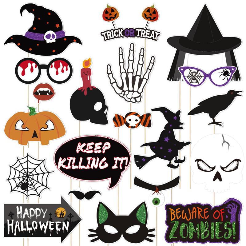 Amosfun 20PCS Halloween Party Photo Booth Accessory Camera Film Shooting Props Party Supplies Halloween Photo Props