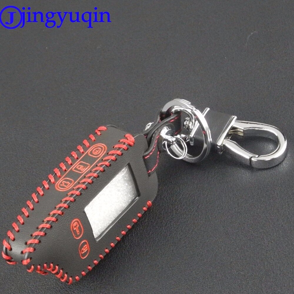 Jingyuqin Hand gestikte lederen 5 Knoppen Afstandsbediening Cover Case Voor Tomahawk TW9010 TW9030 Twee Weg Alarm Systeem LCD Sleutelhanger