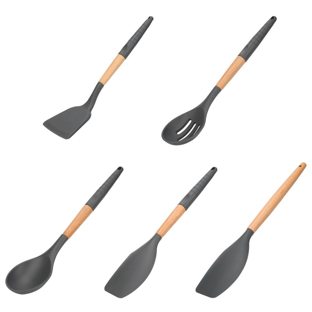 1pc silikon kjøkkenredskaper med bøk håndtak skje slikkepott pasta server visp øse sil til hjemmelaget bbq baking