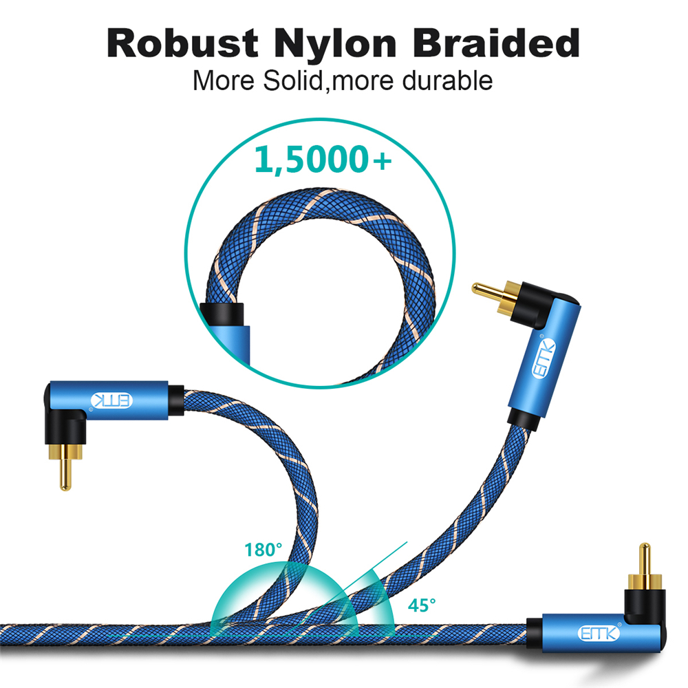 Emk Dobbel 90 grader rca til rca hann til hann lydkabel gullbelagt rettvinklet rca lydkabel til hjemmekino dvd tv
