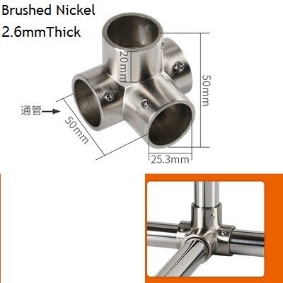 Adaptateur de Tube de tige épais 25mm | Embout de connexion T 2 3 4 5 voies, affichage en alliage de Zinc, Chrome Nickel brossé 4 pièces/lot: Brush K 4-way
