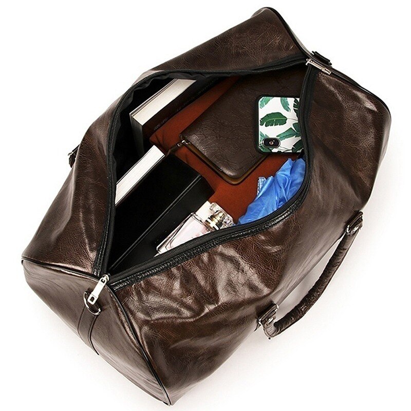 Læder rejsetaske stor duffel uafhængig stor fitness tasker håndtaske bagage skuldertaske sort mænd lynlås pu