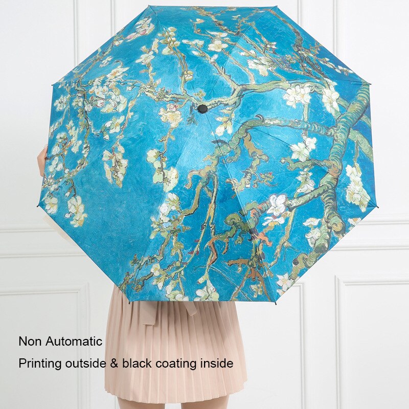 3 Folding Windproof Van Gogh Oil Painting Umbrella Outdoor Women Sun Protection Umbrella For Women Girl: 8.Non Automatic