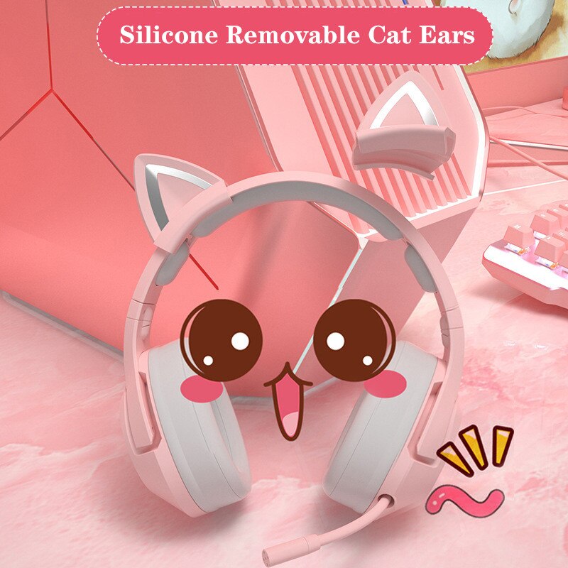 Nouveauté Mignon Chat Oreilles Casque De Jeu Pour Filles Avec micro Jeu Filaire Stéréo Musique Casque Casques Pour Ordinateur Portable PS4 Xbox