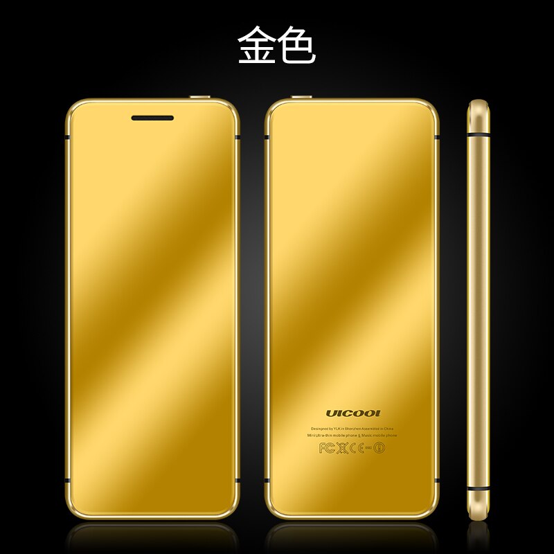 Original Ulcool V99 V66A luxe Super Mini téléphone de crédit ultra-mince téléphone portable métal corps Bluetooth Dialer double carte SIM Mobile: Add 8G TF card / Gold