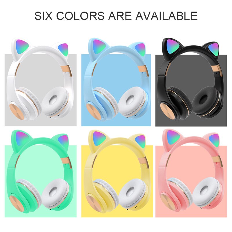 RGB flash light cute cat ear wireless headphones noise reduction headset Bluetooth children's headset with microphone for phone
