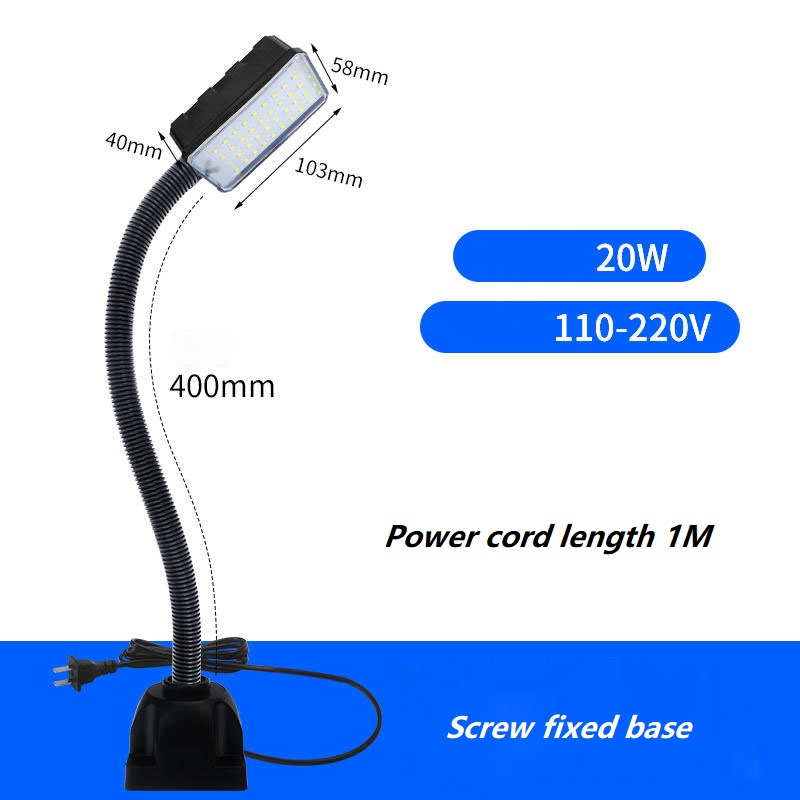 LED CNC atelier lampe de travail tour lumière industrielle 12/20W 110-220V Flexible col de cygne lampe à Base magnétique pour établi: Black