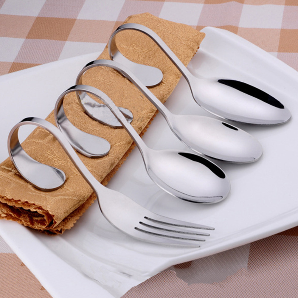 Cuchara de mango curvo de acero inoxidable con gancho para colgar en la pared tenedor ensalada redonda helado cuchara de postre accesorios de cocina