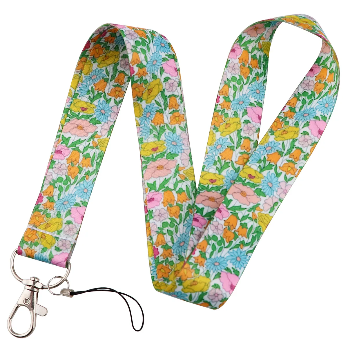 Beautiful Flowers Lanyards for Key Neck Strap For Card Badge Gym Keychain Key Holder DIY Hanging Rope Keycord Phone Accessories: WHITE