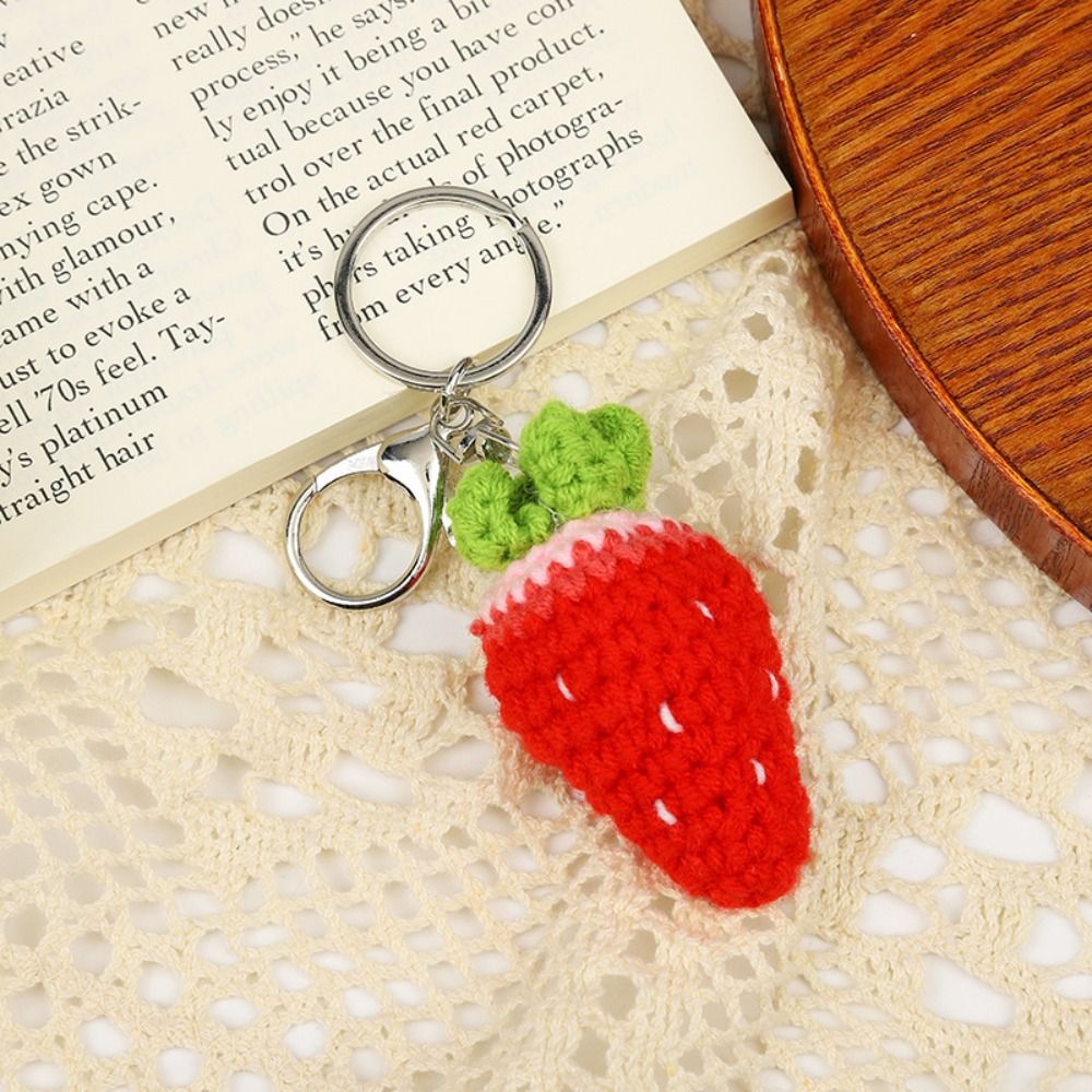 Neue gestrickte Frucht Schlüssel bund Simulation Erdbeer Kirsche Birne Pfirsich Schlüssel ring Frauen Mädchen Auto tasche Schlüssel Anhänger Schmuck Schlüssel halter: WHITE