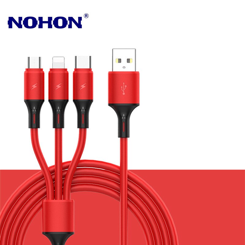 Uniwersalny kabel ładujący USB 3 w 1 dla iPhone 8 X XS Samsung LG Huawei Xiaomi OnePlus OPPO android telefon USB ładowarka kabel 1.2m: Czerwony