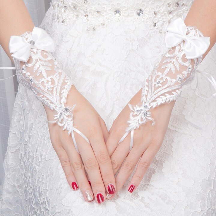 Blonder kunstige perler brudehansker brud bryllup hansker bryllup tilbehør guantes novia gants mariage: Stil -002