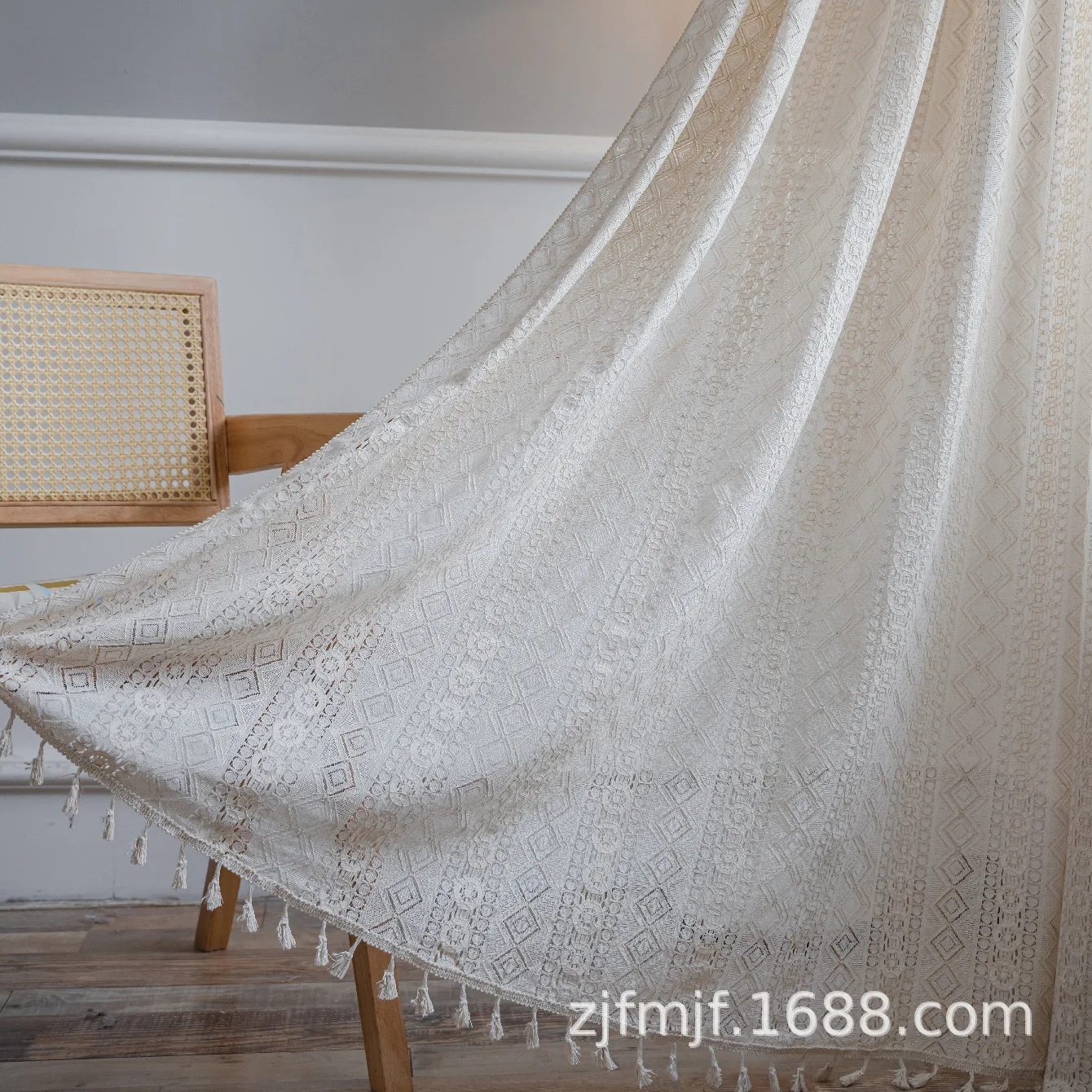 Rideau amissié à franges vintage de style américain, pour chambre à coucher, salon, baie vitrée, petit rideau de fenêtre fini