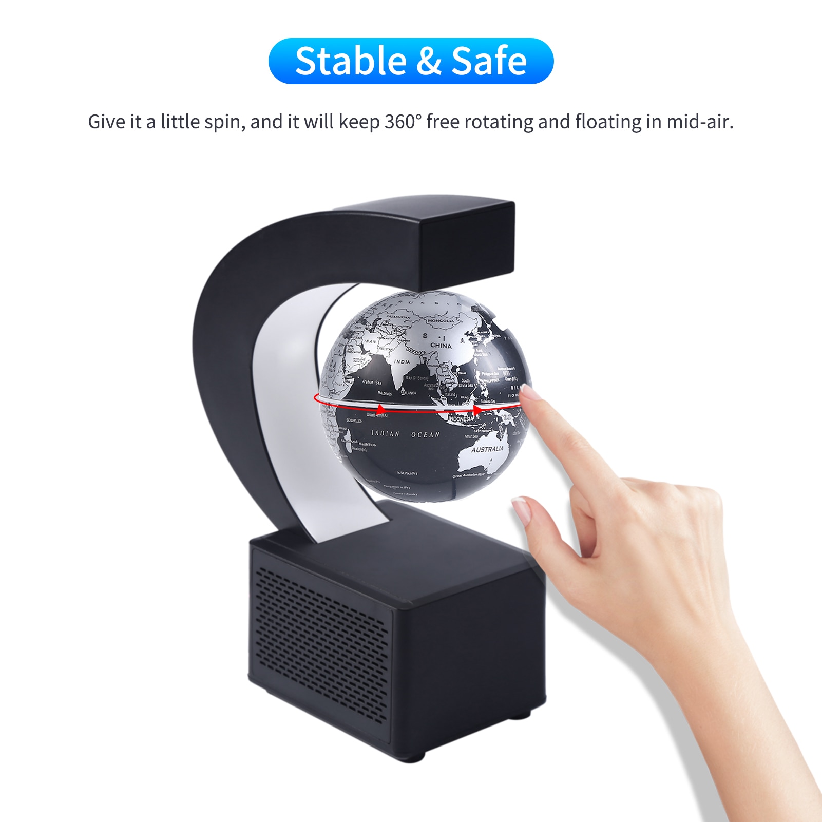 Aibecy Magnetic Floating Globe BT Speaker 3.5 Inch Leviation World Map Globe Levitating Rotating Earth Ball with LED