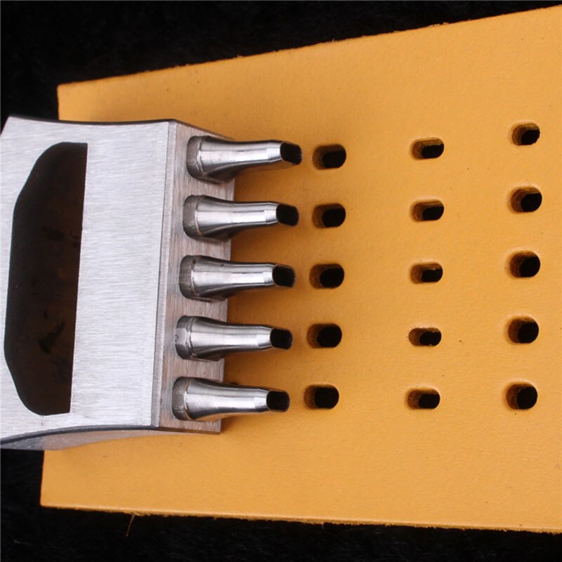 Correa de cuero para reloj artesanal, herramientas de perforación de agujero ovalado, cortador de ojales de 5 puntas, cabezal, cincel removible, juego de herramientas