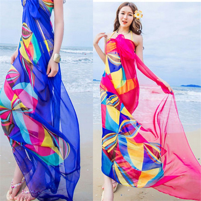 Vrouwen Bikini Beach Wear Zomer Strand Sarongs Chiffon Sjaals Geometrische Badpak Cover Up Jurk Kaftan Sarong