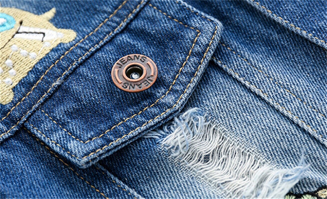 Mudkingdom Little Boys Ripped Denim Vest with Cute Embroidered Cartoon Spring and Autumn Children Cowboy Vest