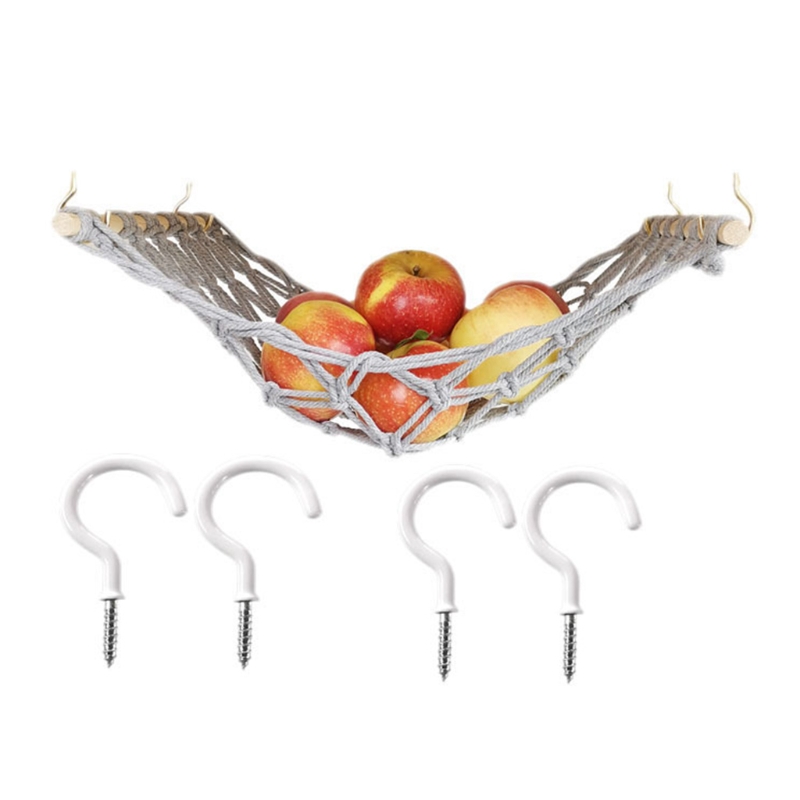Hamaca de macramé para frutas y verduras, soporte de red con ganchos, cesta colgante para cocina, patatas, cebolla, 3XUF