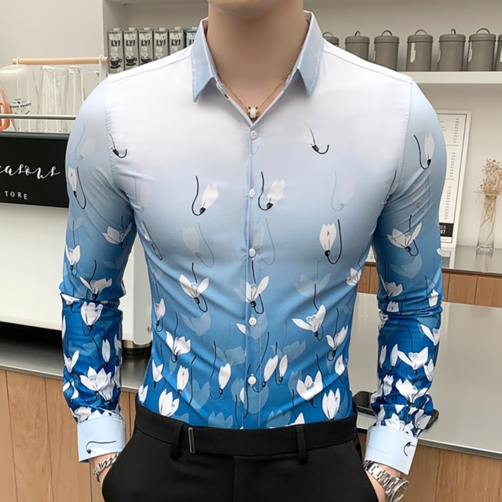 Mode Herfst Bloemen Shirt Mannen Camisa Hombre Koreaanse Slim Fit Casual Mannen Sociale Shirts Lange Mouwen Night Club Luxe Blouse