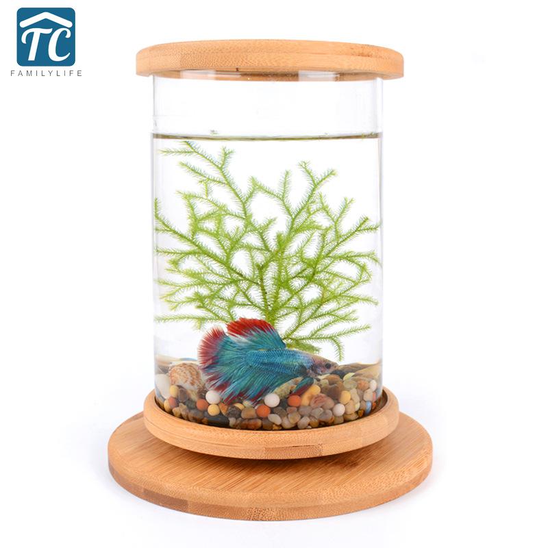Betta Fish Tank 360 Degree Rotating Glass Mini Fish Tank With Light Aquarium Acrylic Home Office Desktop Aquatic Fish Bowl
