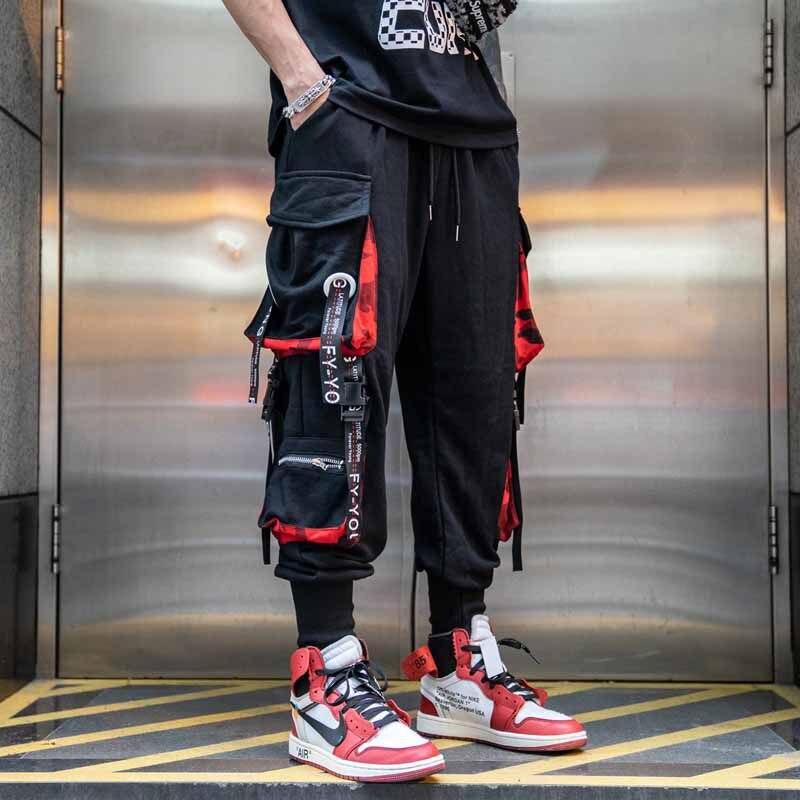 Pantalones Cargo Parkour de estilo Hip Hop para hombre, pantalón de chándal informal, con bolsillos, Color de bloque