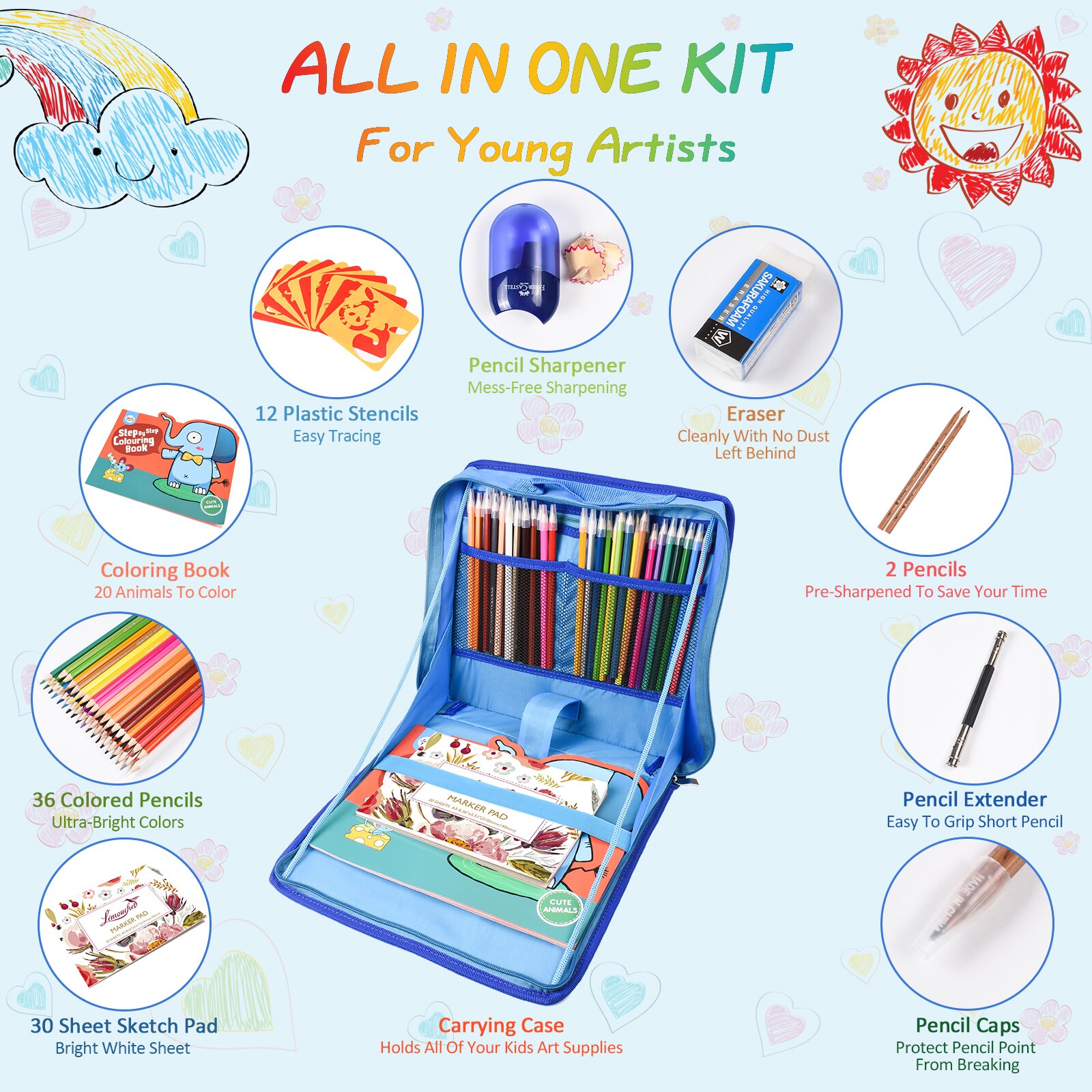 Juego de 92 Uds de dibujos para niños, LÁPICES PARA pintar de colores, juguetes educativos creativos, suministros de arte, DIY, Kit de actividades de viaje