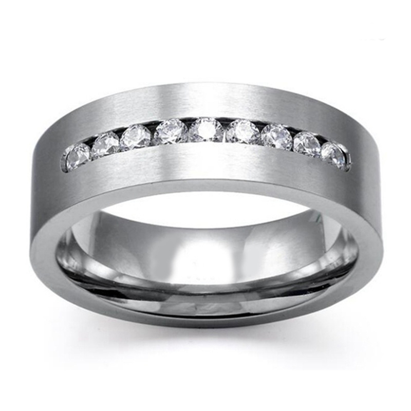 Anillo de boda de acero de titanio para hombre, 8mm, nueve canales grandes, juegos de piedras de Circonia cúbica, joyería de aniversario de boda