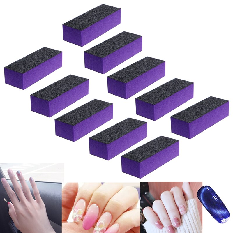 10 Pcs Black Purple Buffer Buffing Sanding Block Files Grit Nail Art Tool Set