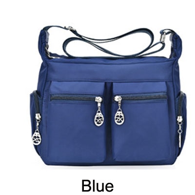 Kvinder messenger taske skuldertasker nylon kvindelige crossbody tasker dame håndtasker lynlås lukning tote: Blå