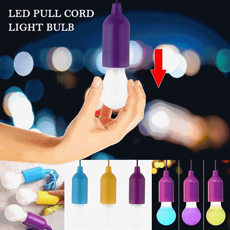Draagbare buitenlamp met trekkoord, ledlamp, kampeerlantaarn, op batterijen, kleurrijke ledlamp, hanglamp, witte verlichting
