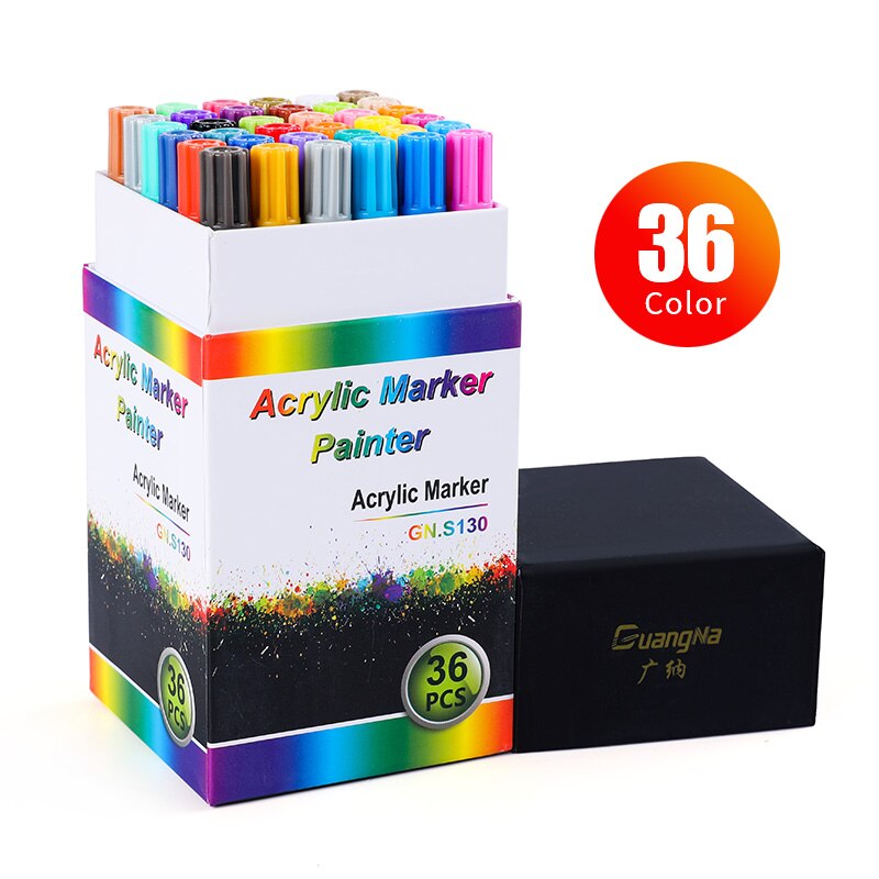 Rotulador de pintura acrílica, juego, 18 colores, para pintar en cerámica, roca, vidrio, madera, tela y madera, 0.7mm: 36 color set