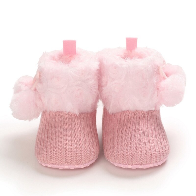 Newborn Baby Winter Boots Baby Girl Boys Winter Warm Shoes Solid Toddler Fuzzy Balls Kid Shoes: P / M
