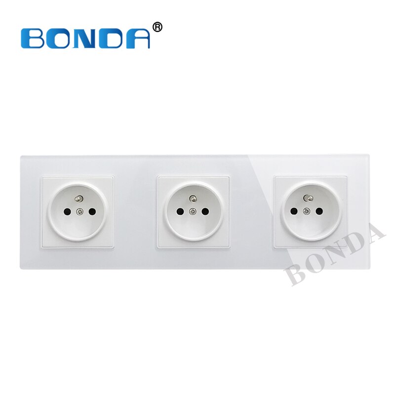 BONDA Multi-connection French standard wall socket, 16A USB tempered glass panel, multi-connection socket combination AC110-240V: 513 WHITE
