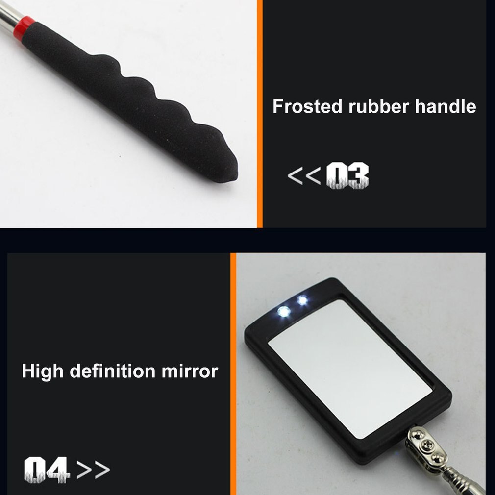 Led Telescopic Nonslip Inner Wall Inspection Mirror Vehicle Bottom Angle View Detection Tool Equipment with Rubber Grip