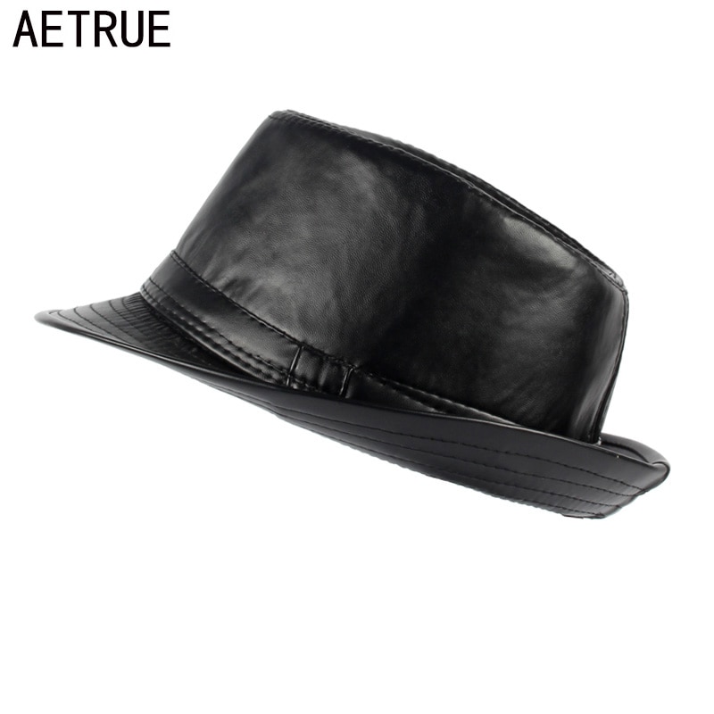 Aetrue män fedoras hatt kvinnor filt läder hattar män panama kepsar gorros pu vanlig kyrka båtägare brätte fedoras vinter hattar