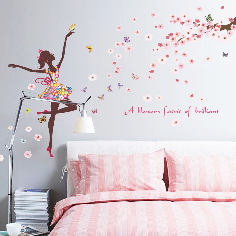 Flower Swing Fairy Girl Wall Stickers DIY Dancer Mural Dormitory Decals for Home Decoration Kids Rooms Butterfly Bedroom Nursery