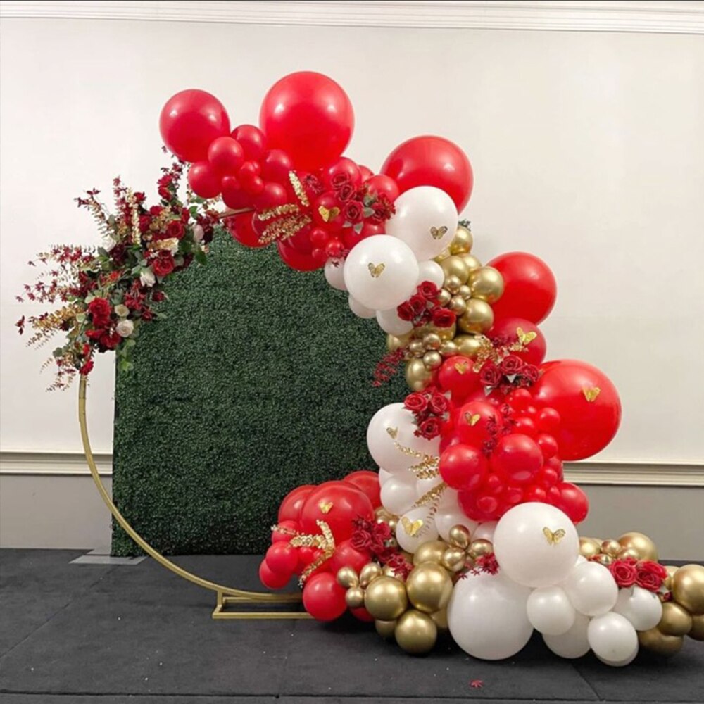 128pcs Red Balloon Garland Kit Gold Chrome Latex Balloon Matte White Red Globos for Valentines Wedding Birthday Party Decoration