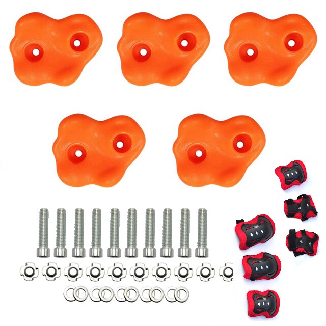 Soportes de escalada para pared de roca para niños, juego de escalada para interior y exterior, Kit de soportes de mano con conjunto de equipo de protección: Orange